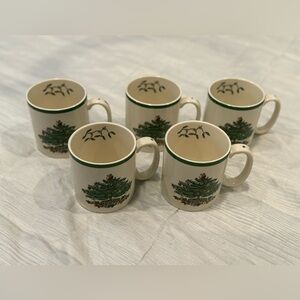 Set of 5 Spode Christmas Tree Cafe Style Coffee Tea Hot Cocoa Cup Mug